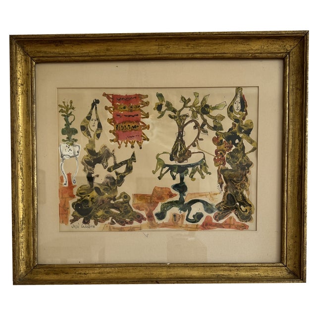 José Caballero, Deux femmes dansantes en intérieur, Pastel & Gouache on Paper, Framed For Sale