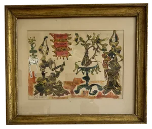 José Caballero, Deux femmes dansantes en intérieur, Pastel & Gouache on Paper, Framed