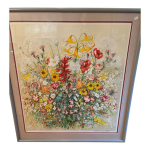1950s Large Floral Still Life Signed Numbered Print by Czech Artist Kamil Kubic