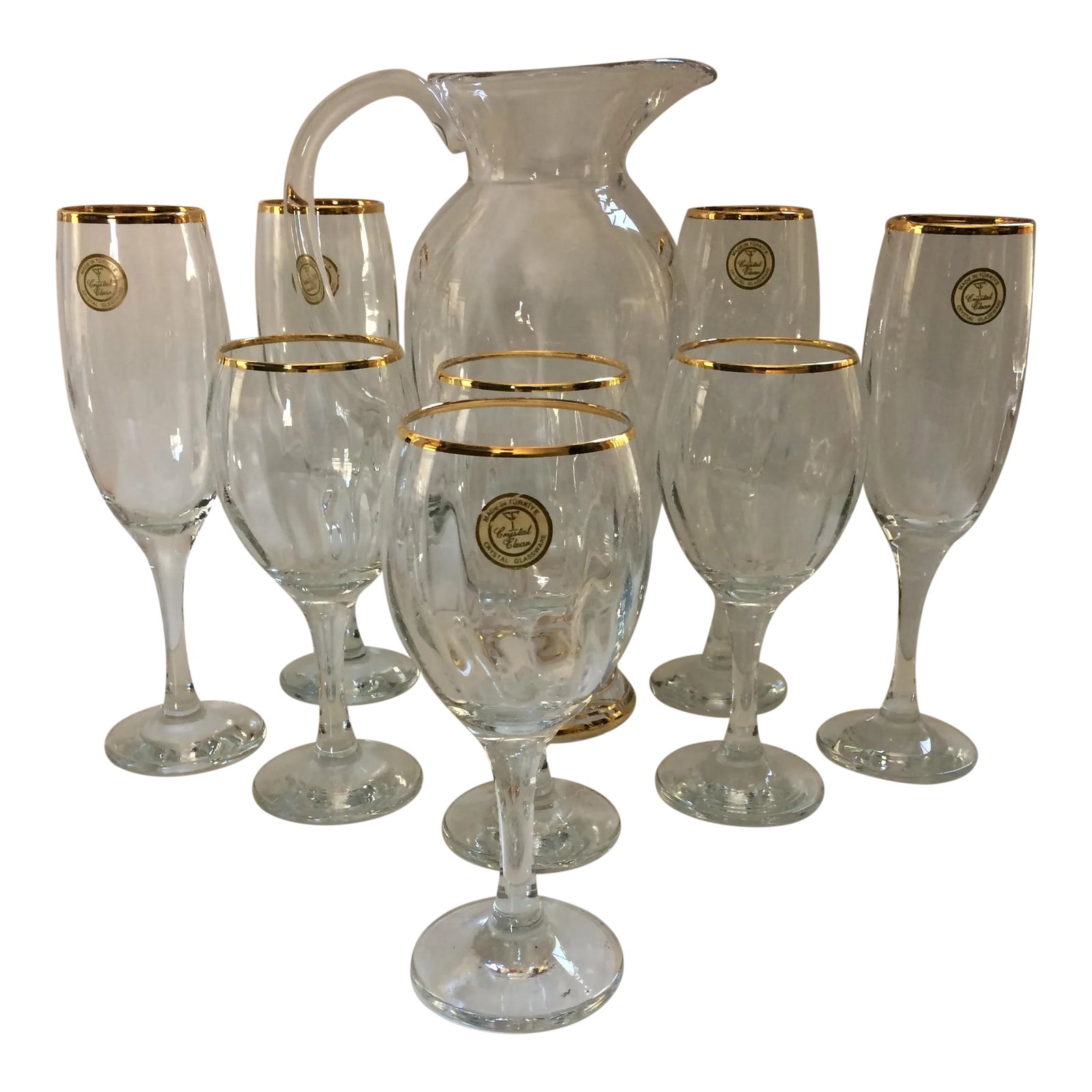 Crystal Champagne Wine Glasses & Pitcher Set of 9 Chairish
