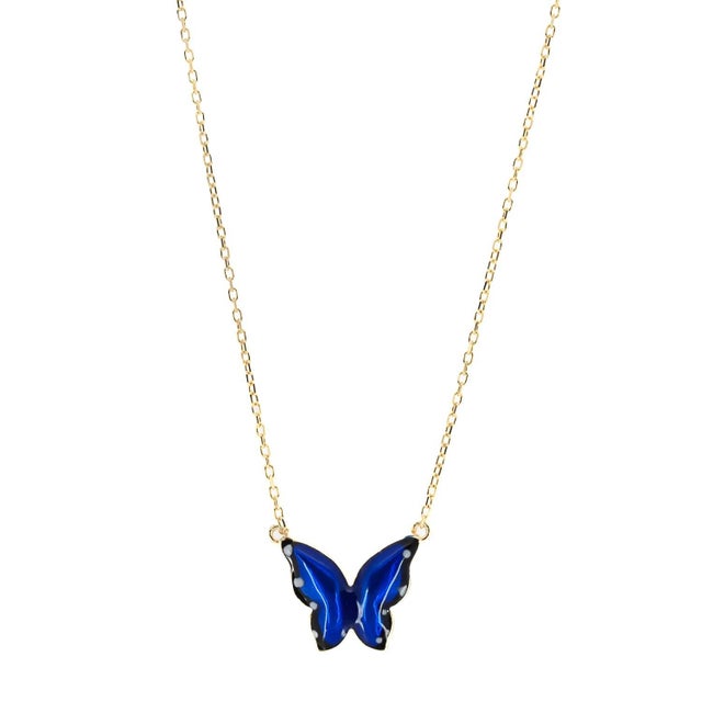 Contemporary Gold Spiritual Blue Enamel Butterfly Necklace For Sale - Image 3 of 8
