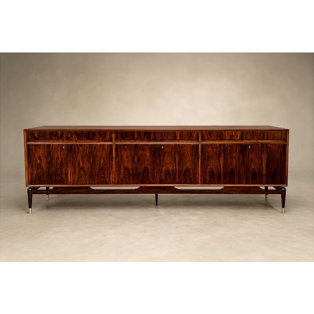 Giuseppe Scapinelli Giuseppe Scapinelli Rosewood Credenza With Brass Sabots, Brazilian Modern, 1950s For Sale - Image 4 of 18