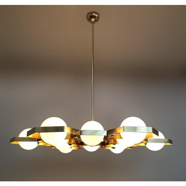 21st Century Honeycomb Natural Brass Glossy White Murano Chandelier by Fabio LTD For Sale - Image 6 of 6