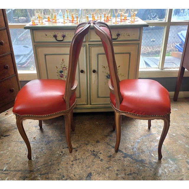 Brick Red Vintage French Side Chairs a Pair For Sale - Image 8 of 12