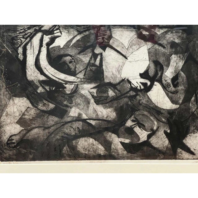 The lithograph, entitled "Laocoön and His Sons," depicts a modern and minimalist interpretation of the tragic mythological...