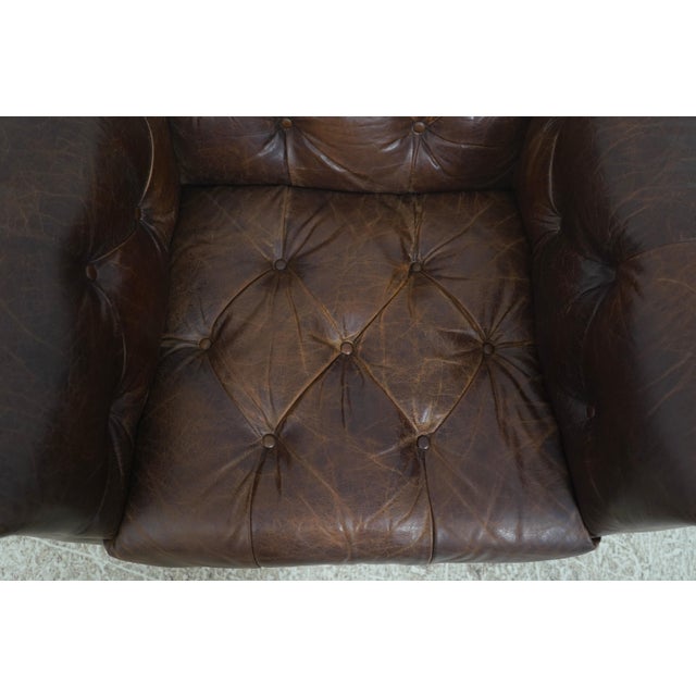 Pair Restoration Hardware Tufted Leather Chesterfield Chairs For Sale - Image 11 of 18