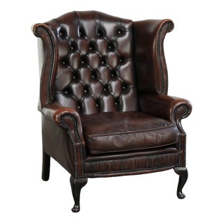 Cowhide Chesterfield Wing Armchair For Sale