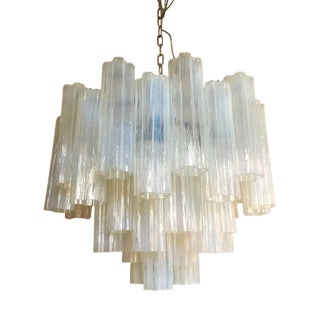 Opal Tronchi Murano Glass Chandelier in Venini Style by Simoeng For Sale