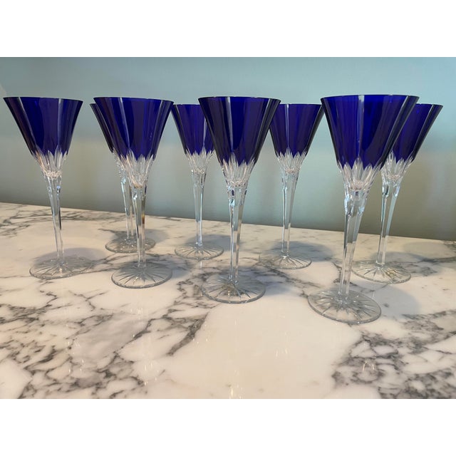 1990s Set of 8 Ajka Castille Albinka Cobalt Blue Crystal Wine Goblets, 24% Lead Crystal, Hungary For Sale In Seattle - Image 6 of 9