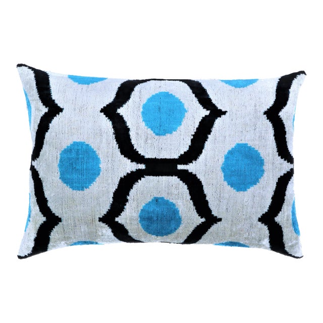 Contemporary Blue Ivory Velvet Throw Pillow & Down Insert For Sale