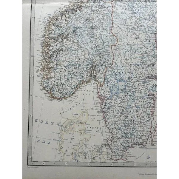 Black Antique Map of Scandinavia with Stockholm Inset, 1865 For Sale - Image 8 of 11
