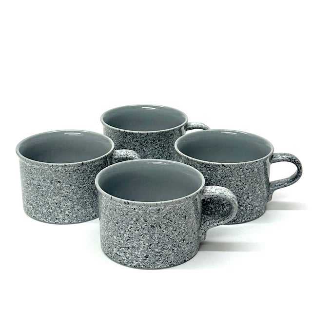 Mid-Century Modern Ultrastone Gray Mottled Ceramic Coffee Cups by Mikasa - Set of 4 For Sale - Image 3 of 7