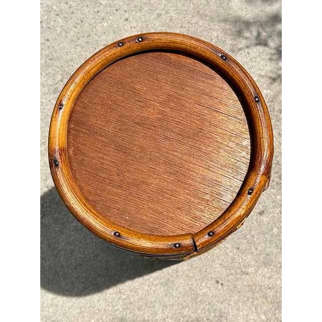 Wood Vintage, Cylindrical, Woven, Bamboo, Rattan and Wicker, Umbrella Stand, in the Style of Audoux and Minet, 1950’s For Sale - Image 7 of 8