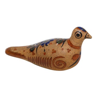 Mexican Tonala Pottery Hand Painted Bird For Sale