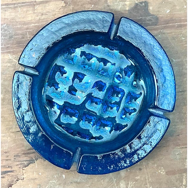 Mid-Century Modern Vintage MCM Cobalt Glass Ashtray For Sale - Image 3 of 12