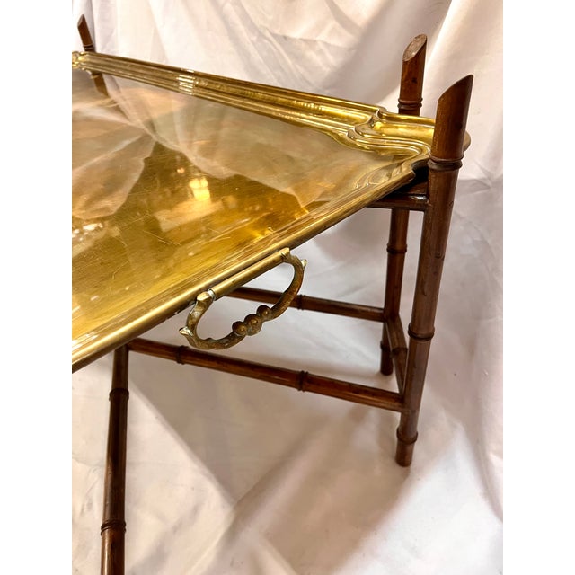 Vintage Bamboo Coffee Table With Brass Tray For Sale - Image 4 of 11
