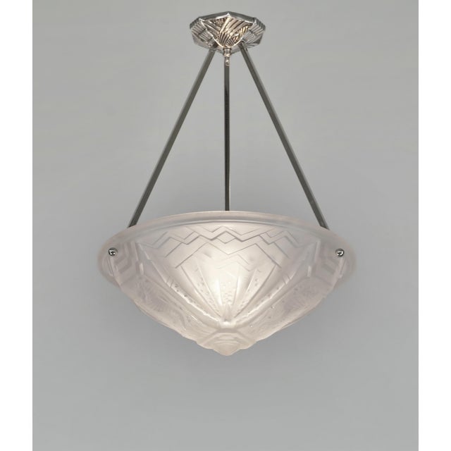 Hettier & Vincent 1930s French Art Deco Pendant Light by Hettier Et Vincent & Muller Freres France For Sale - Image 4 of 9
