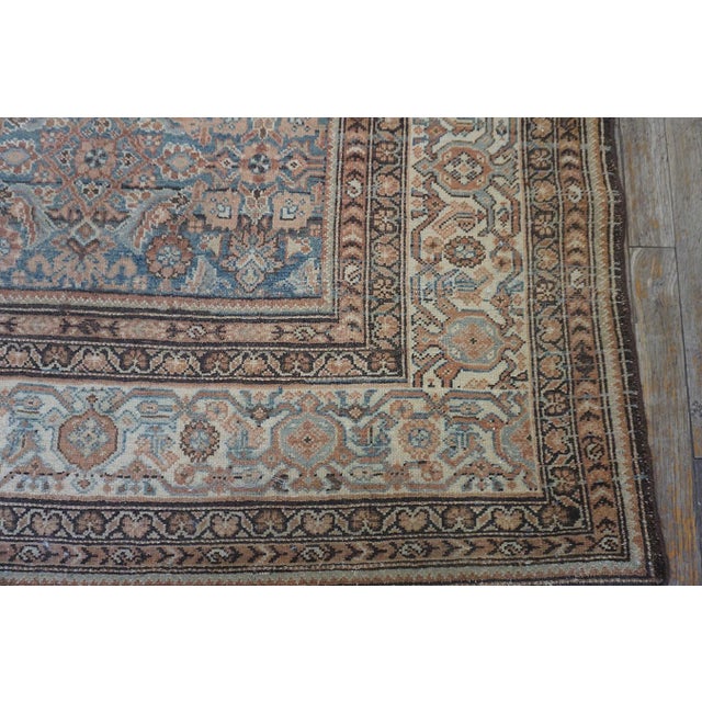 Late 19th Century 1880s Blue Navy Antique Warn Square Geometric Knotted Wool Persian Malayer Rug For Sale - Image 5 of 9