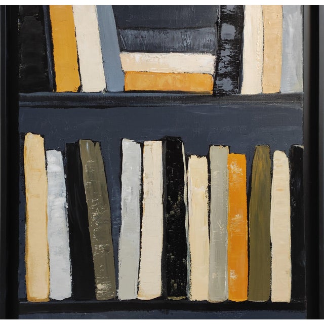 Black Chronique De L'esprit, Abstract Bookshelf Painting in Neutral Tones, Framed in Black, Contemporary, Framed by Sophie Dumont For Sale - Image 8 of 10