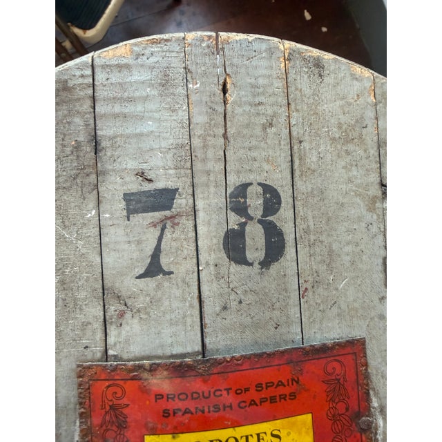 Gray Antique Spanish Capers Barrel Top Sign For Sale - Image 8 of 14