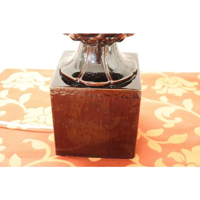 Vintage Brown Pineapple Ceramic Table Lamp, 1970s For Sale - Image 3 of 11