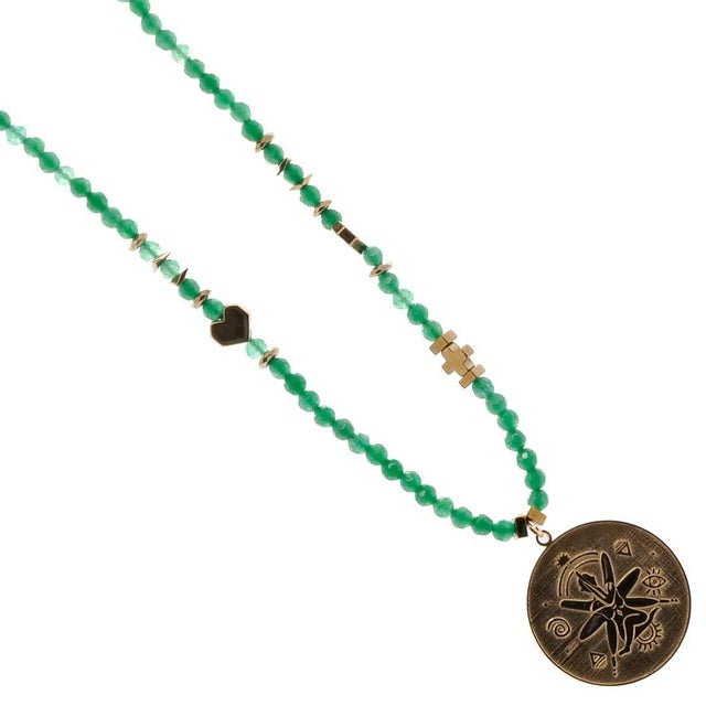 Green Jade Stone Spiritual Soul Gold Medallion Pendant Necklace is the perfect piece to wear if you want to invite a...