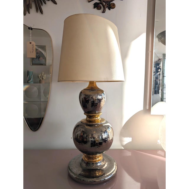 Metal Large Mid-Century Modern Gold and Silver Glazed Terracotta Lamp by Studio 4, 1960s For Sale - Image 7 of 13