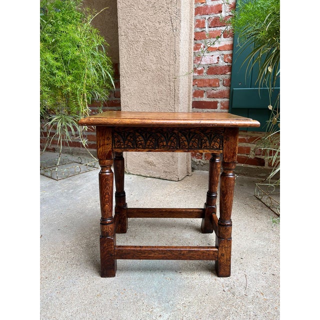 Antique English Footstool Bench Joint Stool Carved Oak Jacobean Stand C1900 For Sale - Image 17 of 18
