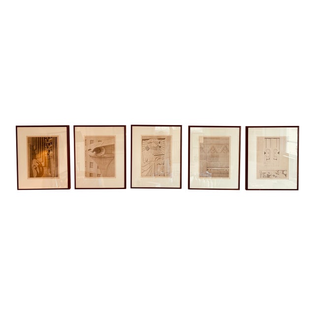Set of Five Architectural Lithographs by American James Sundquist, 1976 For Sale