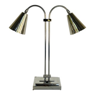 Currey & Company Modern Polished Nickel Symmetry Double Desk Lamp For Sale