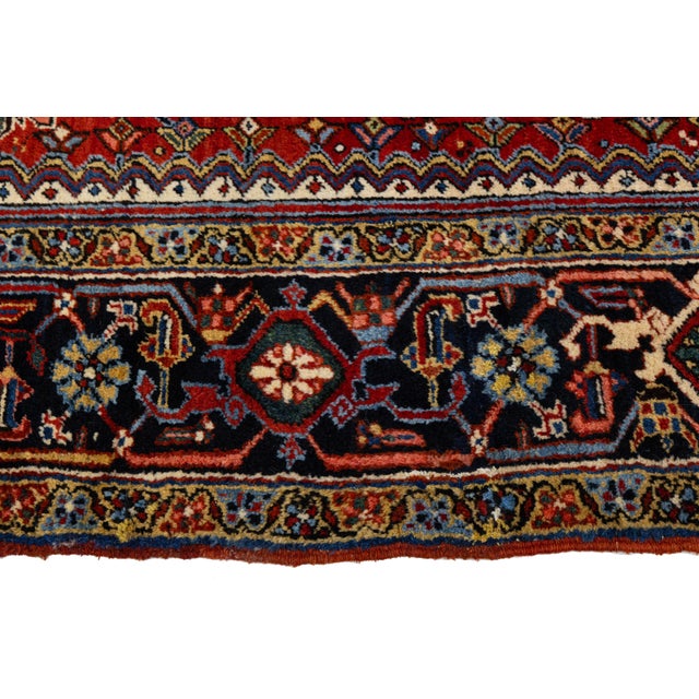 10x18 Antique Persian Heriz Red Rug – Oversized Hand-Knotted Wool Masterpiece For Sale In New York - Image 6 of 11