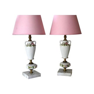 Porcelain and Carrara Marble Boudoir Lamps - Pair For Sale