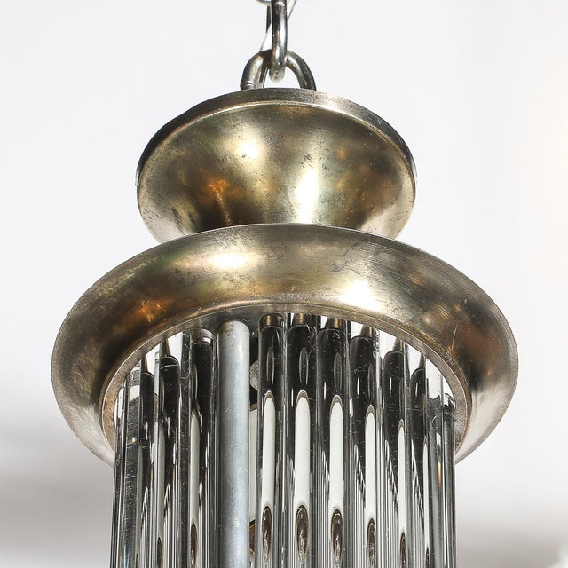 Art Deco Brass Petitot Chandelier W/ Glass Rods & Opalescent Glass Shades For Sale - Image 9 of 18
