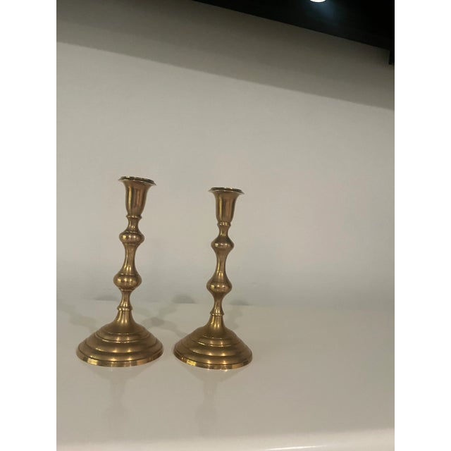 Vintage Brass Candlesticks- a Pair For Sale - Image 4 of 6