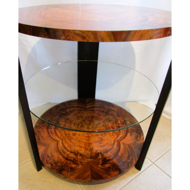 Art Deco 1990s Theodore Alexander Art Deco Style Round Wood and Glass Center / End Table For Sale - Image 3 of 9