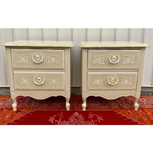 Mid 20th Century Italian Floral Embossed Commode Nightstands- a Pair For Sale - Image 5 of 13