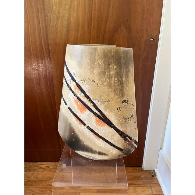 1980s 1980s Monumental Hand-Built Raku-Inspired Ceramic Sculpture Art Vase For Sale - Image 5 of 6