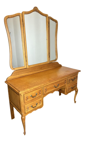 Vintage French Louis Style Oak Dressing Table with Mirror