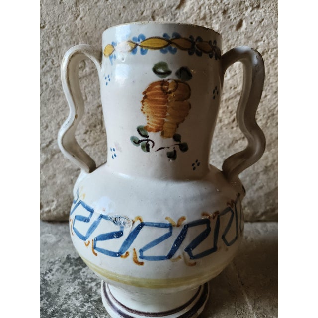 Hand-Painted Ceramic Two-Handled Jug For Sale - Image 10 of 10