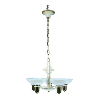 1940s 5 Light Chandelier With Silver Oxide Bowl Shades For Sale