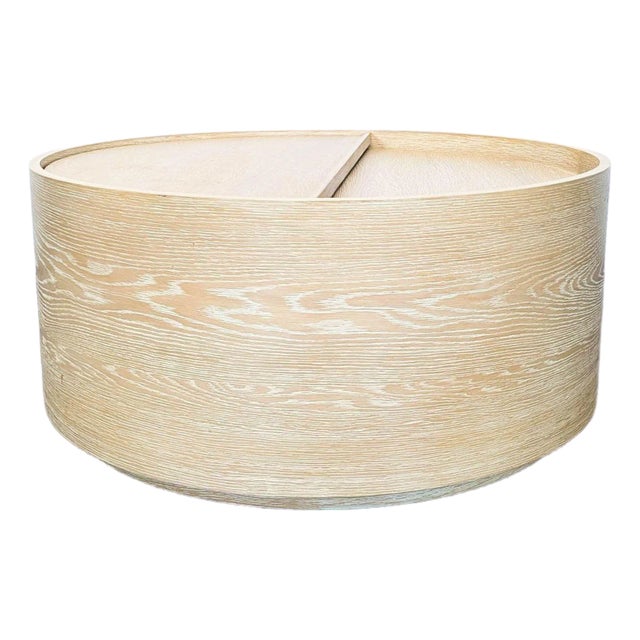 West Elm Volume Round Storage Drum Coffee Table For Sale
