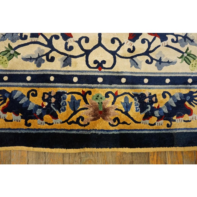 Beige 1930s Chinese Silk Carpet With Foo Dog Design For Sale - Image 8 of 15
