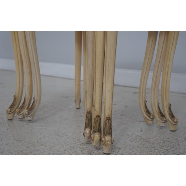 1950s Vintage French Louis XIV Paint Decorated & Inlaid Nesting Tables For Sale - Image 5 of 16