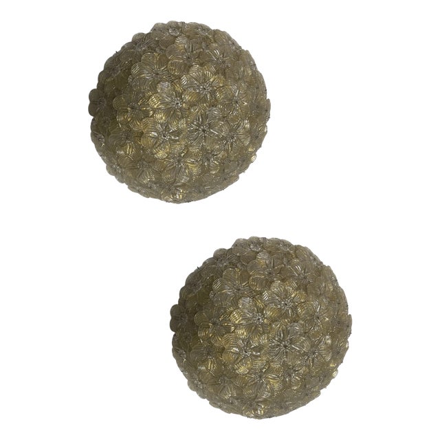 Murano Glass Flower Flushmounts from Seguso, 1960s, Set of 2 For Sale