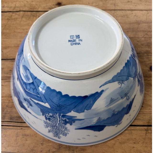 Large Chinese Export Porcelain Canton Blue and White Centerpiece Punch Bowl For Sale - Image 6 of 7