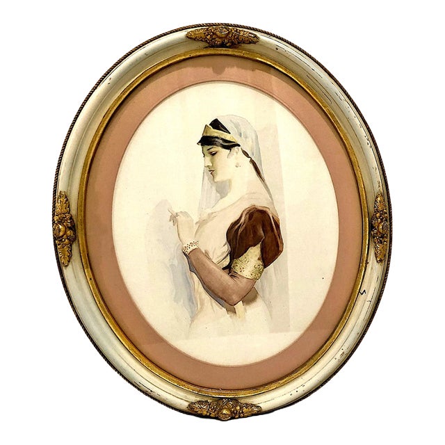 Traditional 1930s Watercolor Portrait of a Greek Maiden, the “Lady of Lefkada” For Sale