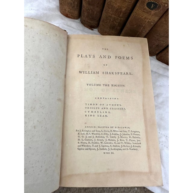 18th C. The Play's & Poems Malone's Shakespeare Leather Bound Books-A Set For Sale - Image 4 of 11