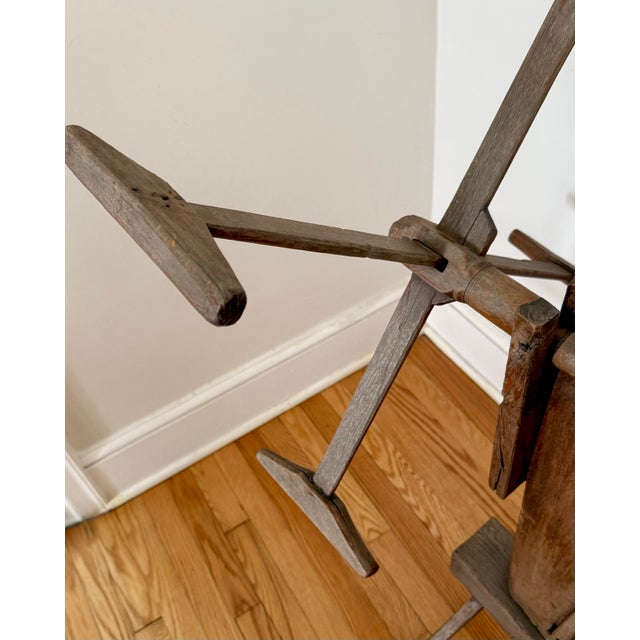 Antique Primitive Wood Yarn Spinning Wheel For Sale - Image 4 of 11
