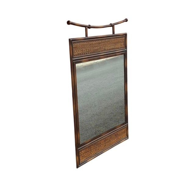 Late 20th Century 20th Century Pagoda Style Faux Rattan Metal and Wicker Wall Mirror For Sale - Image 5 of 8