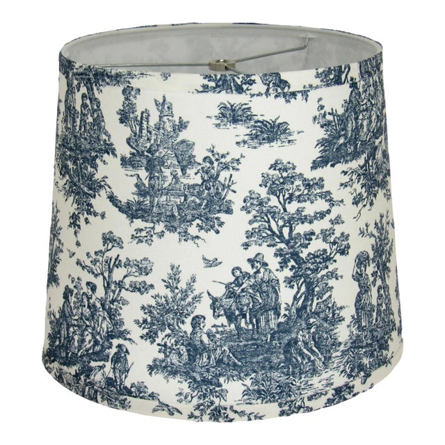10" Navy Toile Drum Lamp Shade For Sale